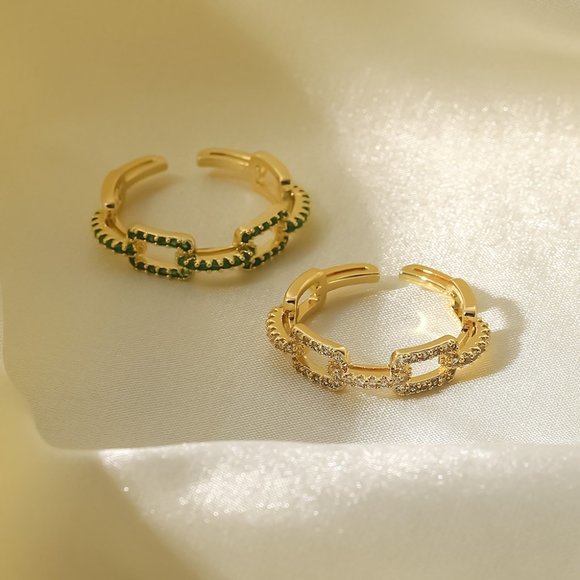 Square Buckle Link Chain Adjustable Ring With Zircon - Picture 8 of 9